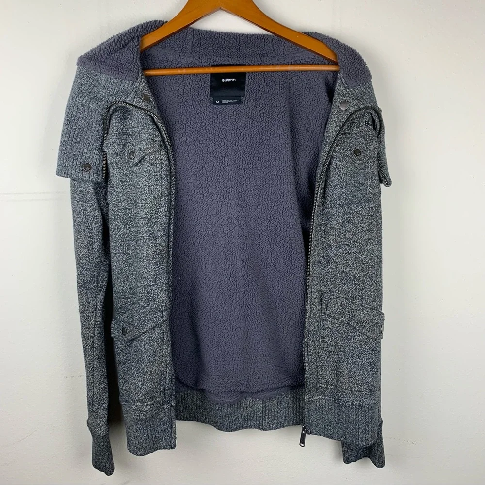 Burton Zip-Up Fleece Hoodie Sweatshirt Gray Medium Jacket Cozy Snowboarding - Picture 6 of 16
